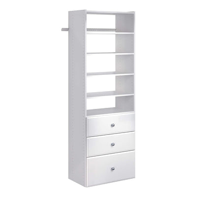 Easy Track Premium Tower Closet Storage Organizer with Shelves & Drawers, White