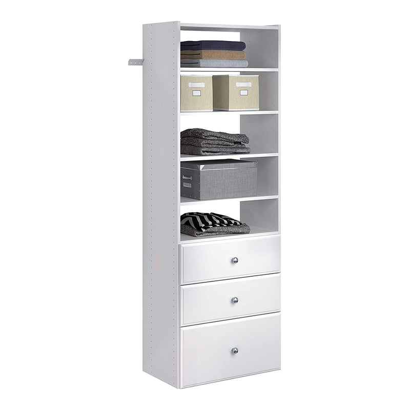 Easy Track Premium Tower Closet Storage Organizer with Shelves & Drawers, White