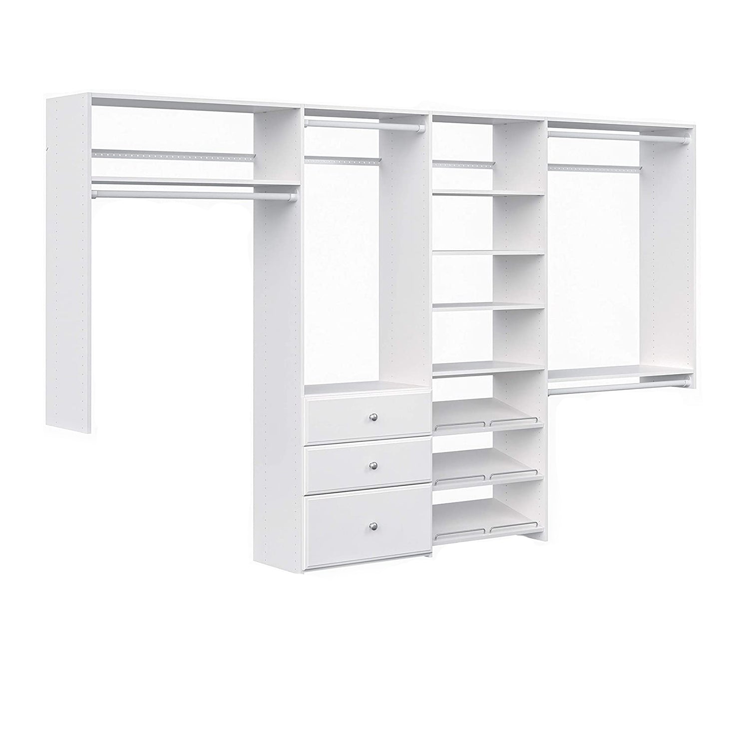 Easy Track Dual Tower Closet Storage Organizer with Shelves and Drawers, White