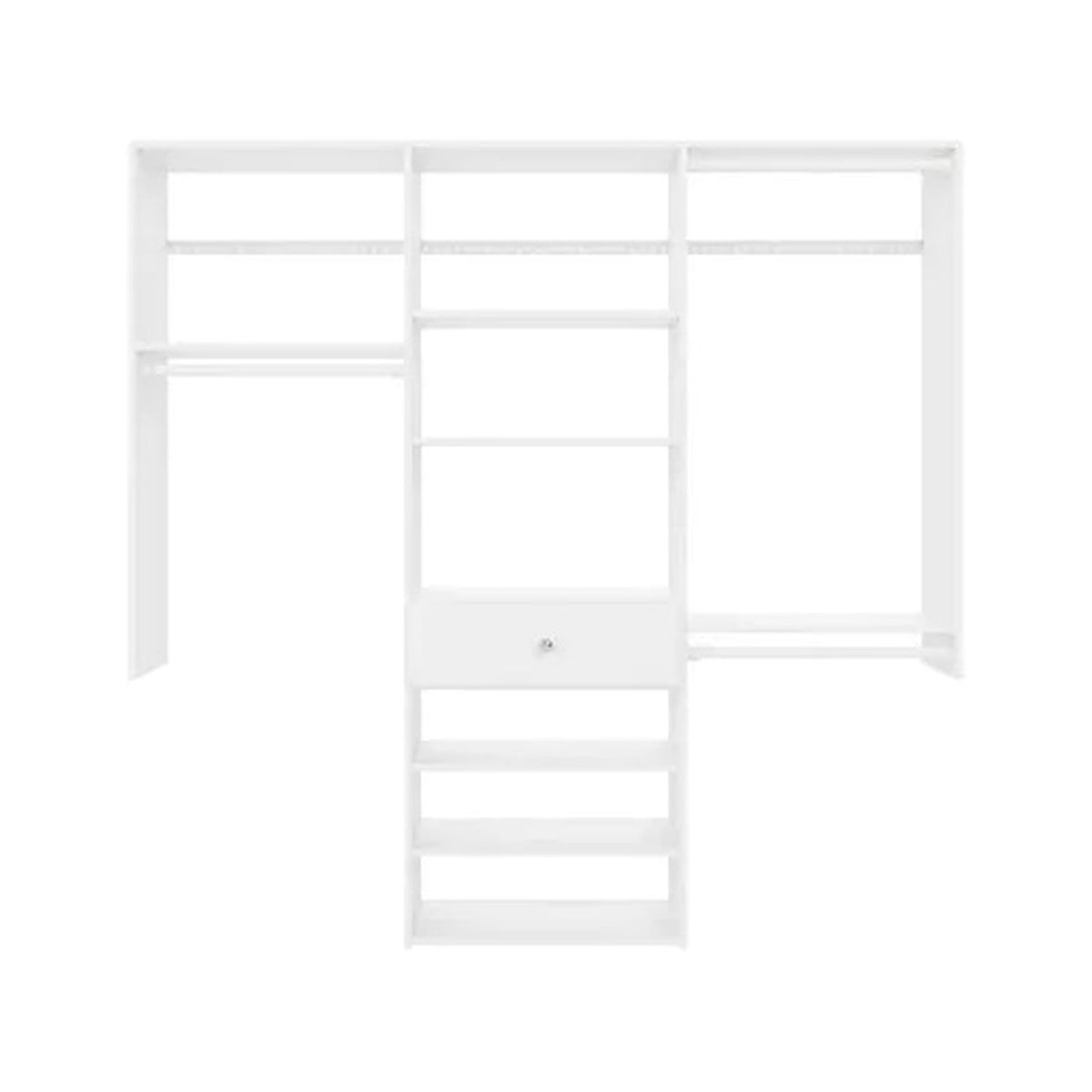 Easy Track Bedroom Closet Storage Organizer Kit with Shelves and Drawer, White