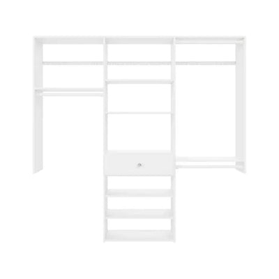 Easy Track Bedroom Closet Storage Organizer Kit with Shelves and Drawer, White - VMInnovations