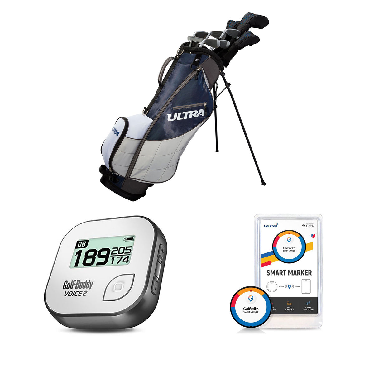 Wilson Men's Golf Clubs + Golf Buddy GPS Range Finder + Golfwith Smart Marker