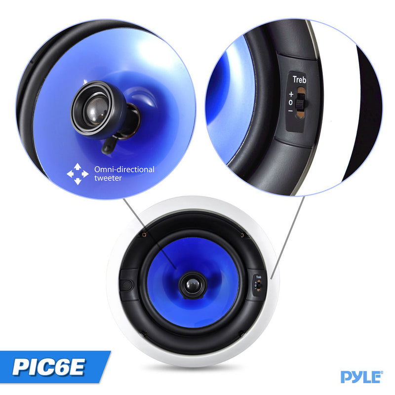 Pyle Audio 6.5 Inch 2 Way 250 Watt Flush Mount In Wall Ceiling Speakers (2 Pair)