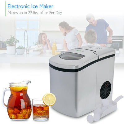 NutriChef Compact Portable Kitchen Countertop Ice Cube Maker, Silver (2 Pack)