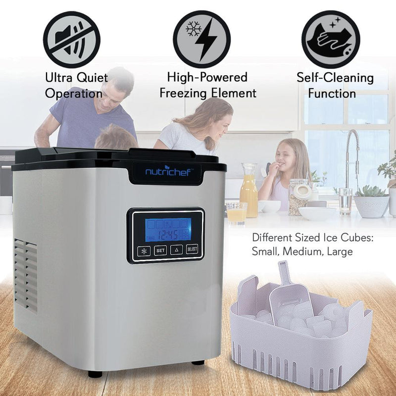 NutriChef Portable Countertop Self Cleaning Ice Cube Maker Machine (Open Box)