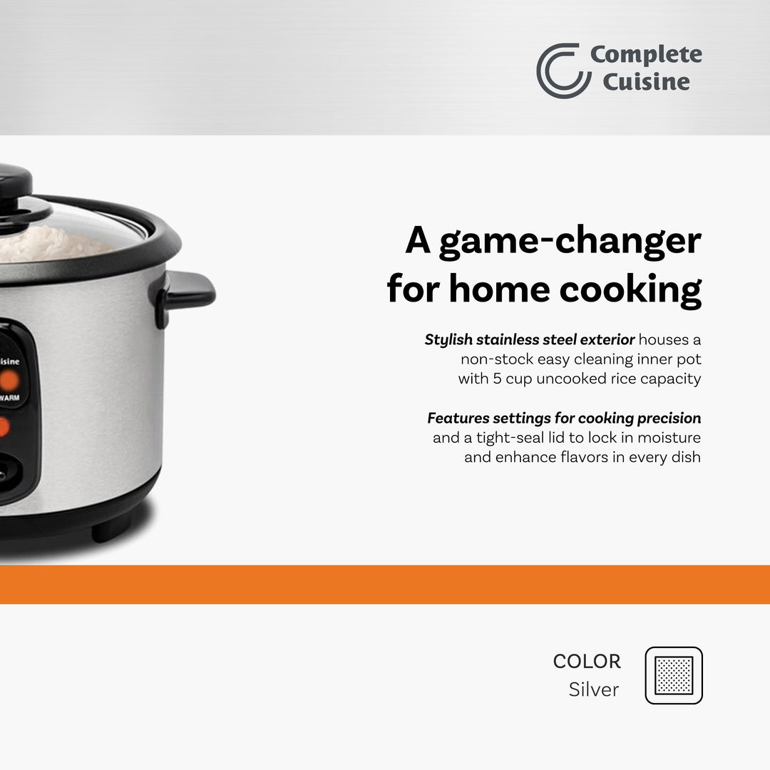 Complete Cuisine Electric Rice Cooker Multi-Function Steamer Pot, 10-Cup, Silver - VMInnovations