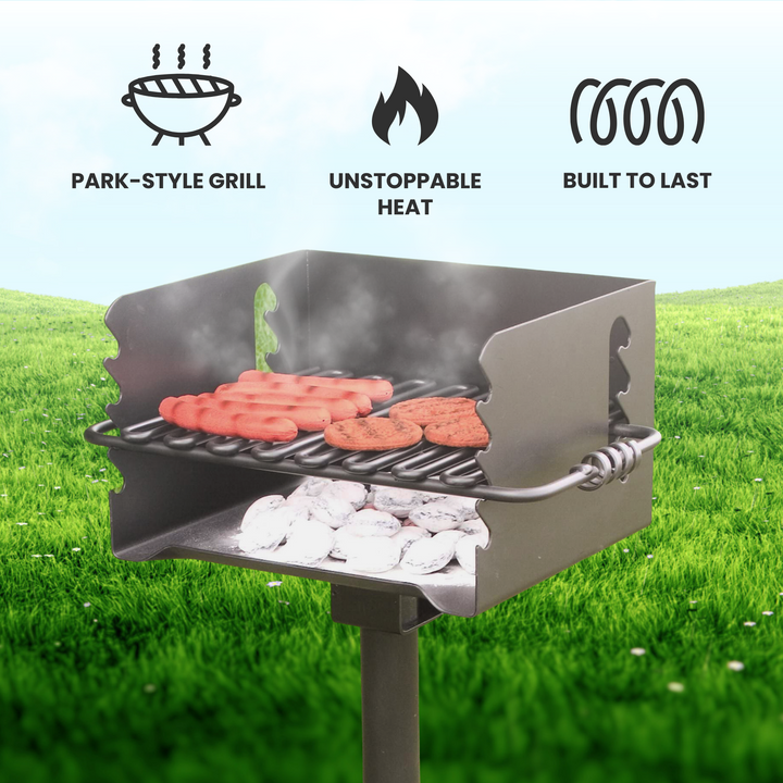 Pilot Rock CBP 135 Park Style Steel Outdoor BBQ Charcoal Grill and Post, Black