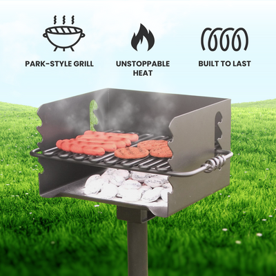 Pilot Rock Park Style Steel Outdoor BBQ Charcoal Grill and Post, Black (Used) - VMInnovations