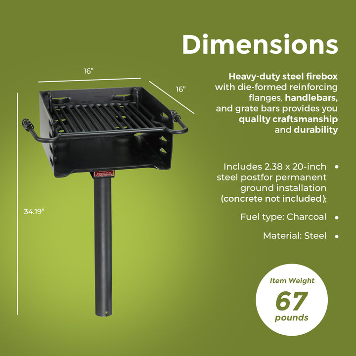 Pilot Rock H-16 B6X2 Park Style Outdoor BBQ Charcoal Grill w/ Swivel, 2 Pack