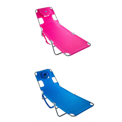 Ostrich Chaise Lounge Folding Sunbathing Poolside and Beach Chair, Pink & Blue - VMInnovations