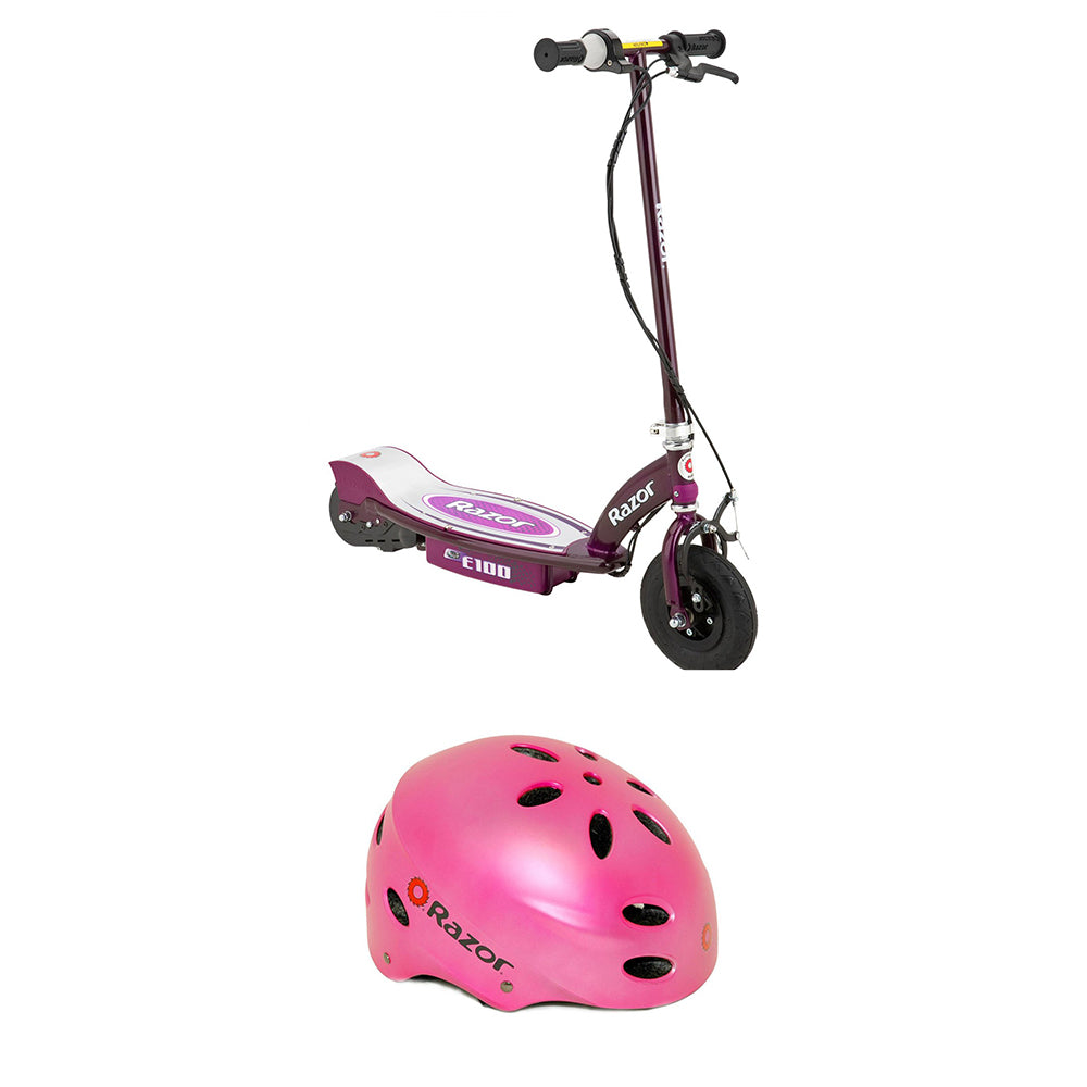 Razor E100 Motorized Rechargeable Electric Kids Scooter and Youth Scooter Helmet