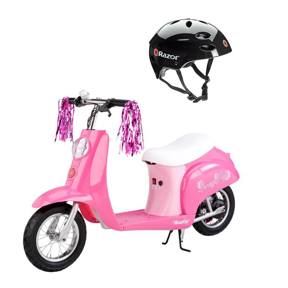 Razor Pocket Mod Miniature Euro 24V Electric Scooter and V17 Youth Sport Helmet