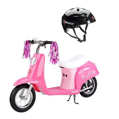 Razor Pocket Mod Miniature Euro 24V Electric Scooter and V17 Youth Sport Helmet