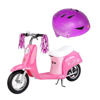 Razor Pocket Mod Miniature Euro 24V Electric Retro Scooter and Youth Helmet