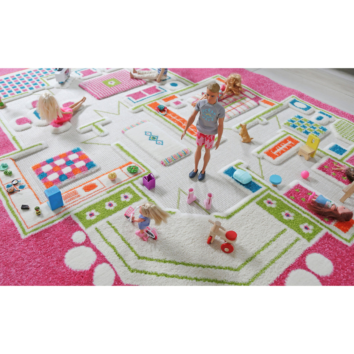 IVI 3D Play Carpet 59 x 39-inch Pink Playhouse Floor Rug Mat for Kids, Medium - VMInnovations