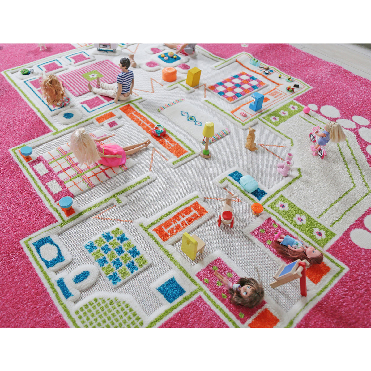 IVI 3D Play Carpet 59 x 39-inch Pink Playhouse Floor Rug Mat for Kids, Medium - VMInnovations