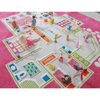 IVI 3D Play Carpet 59 x 39-inch Pink Playhouse Floor Rug Mat for Kids, Medium - VMInnovations