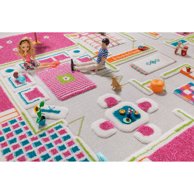 IVI 3D Play Carpet 59 x 39-inch Pink Playhouse Floor Rug Mat for Kids, Medium - VMInnovations