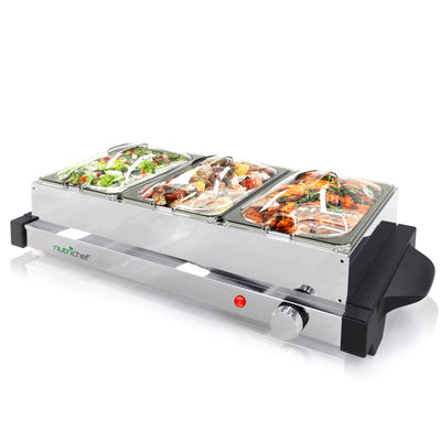 Pyle NutriChef Electric 3 Tray Buffet Server Hot Plate Food Warmer (Open Box)