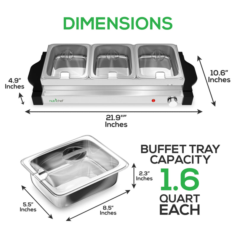 Pyle NutriChef Electric 3 Tray Buffet Server Hot Plate Food Warmer (Open Box)