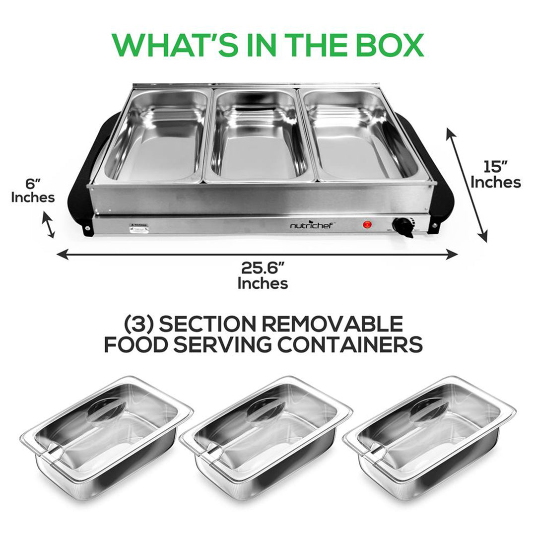 Nutrichef NutriChef Electric 3 Tray Buffet Server Hot Plate Food Warmer (Used)