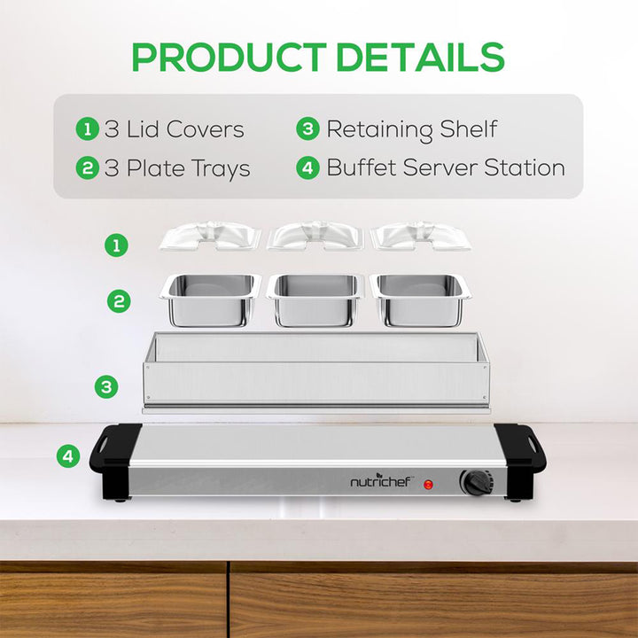 Nutrichef Electric 3 Tray Buffet Server Hot Plate Food Warmer (Open Box) - VMInnovations