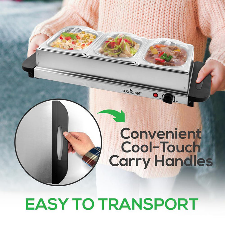 Nutrichef Electric 3 Tray Buffet Server Hot Plate Food Warmer (Open Box) - VMInnovations