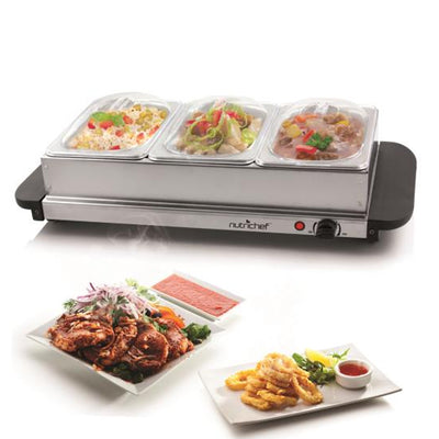 NutriChef 3 Pot Electric Hot Plate Buffet Warmer Chafing Serving Dish (2 Pack)