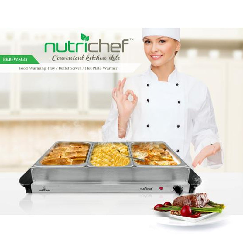 NutriChef Portable 3 Pot Electric Hot Plate Buffet Warmer Serving Dish(Open Box)