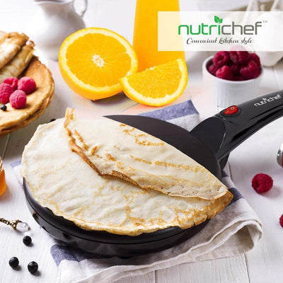 NutriChef Electric Plug In Countertop Crepe Maker and Griddle Hot Plate (Used)