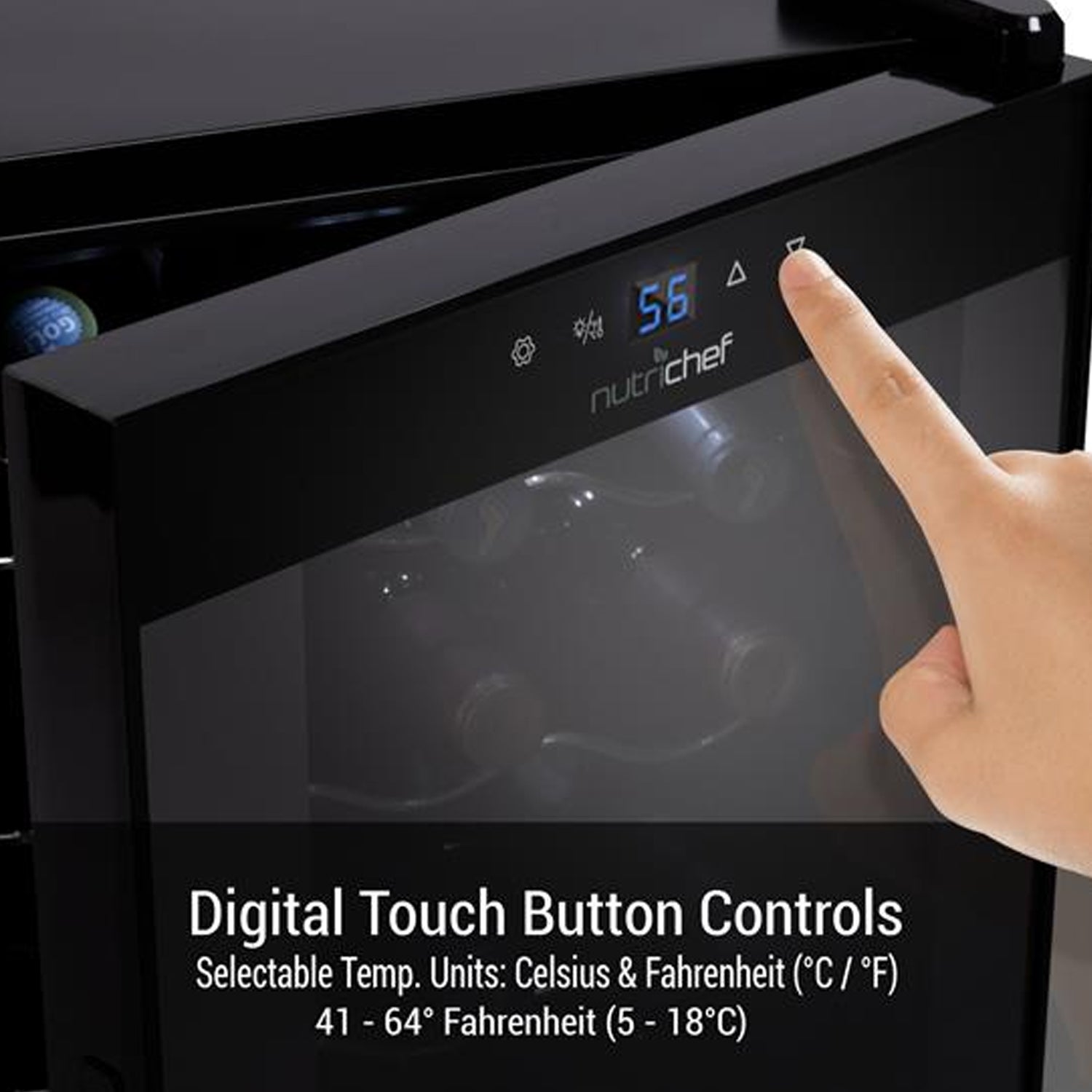 NutriChef Digital 15 Bottle Thermoelectric Wine Chiller Cooler, Black (Open Box) - VMInnovations