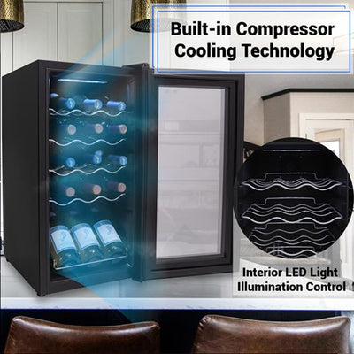 NutriChef Digital 15 Bottle Thermoelectric Wine Chiller Cooler, Black (Open Box) - VMInnovations
