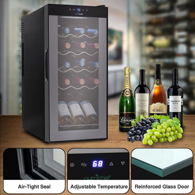 NutriChef Digital 15 Bottle Thermoelectric Wine Chiller Cooler, Black (Open Box)