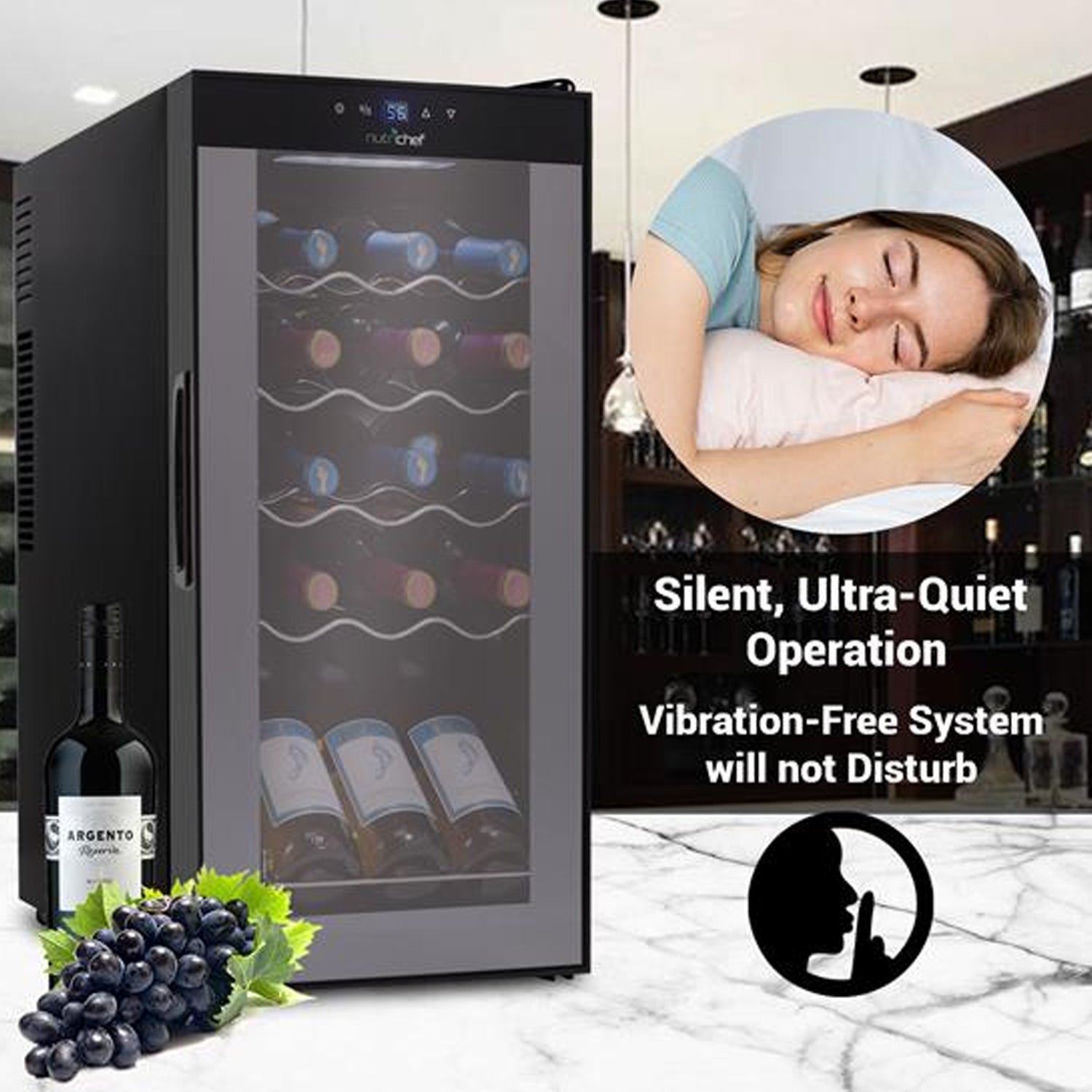 NutriChef Digital 15 Bottle Thermoelectric Wine Chiller Cooler, Black (Open Box) - VMInnovations