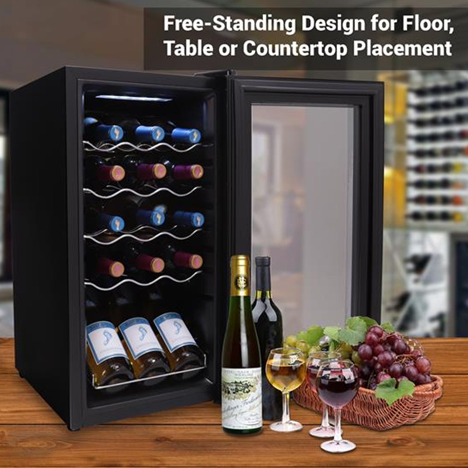 NutriChef Digital 15 Bottle Thermoelectric Wine Chiller Cooler, Black (Open Box) - VMInnovations