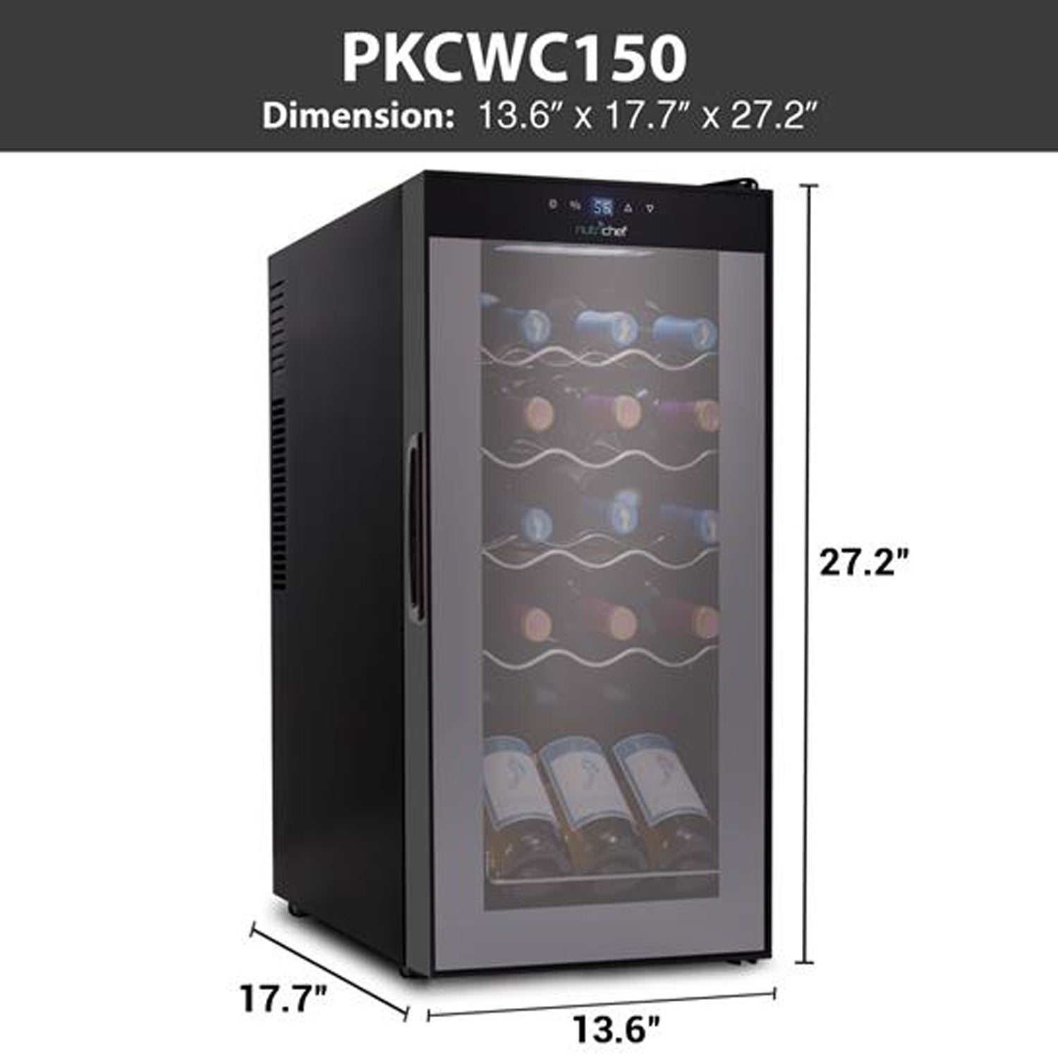 NutriChef Digital 15 Bottle Thermoelectric Wine Chiller Cooler, Black (Open Box) - VMInnovations