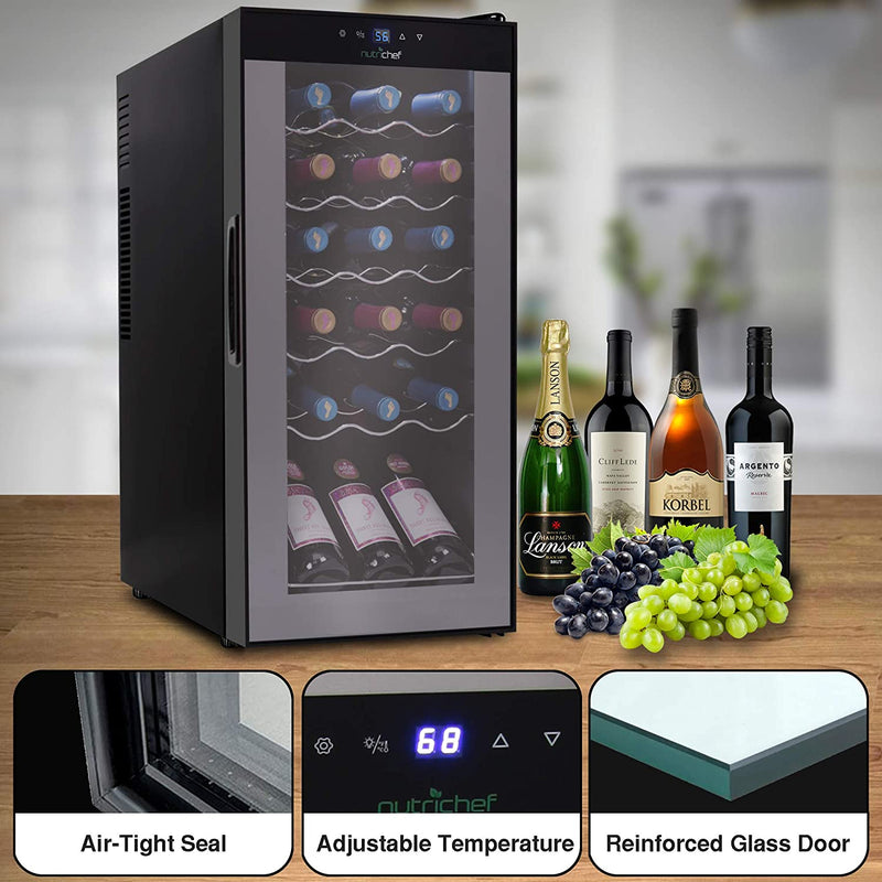 NutriChef Digital Electric 18 Bottle Wine Chiller Cooler, Black (Open Box)