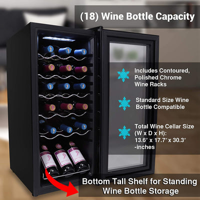 NutriChef Digital Electric 18 Bottle Wine Chiller Cooler, Black (Open Box)