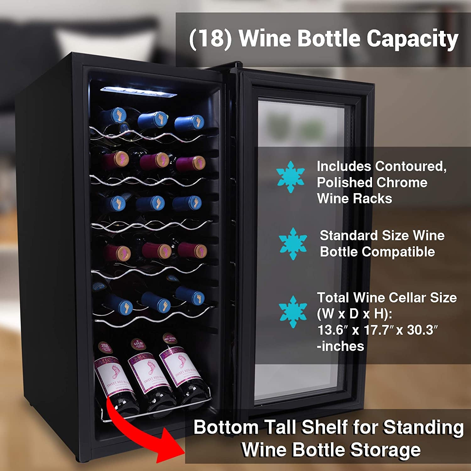 NutriChef Digital Electric 18 Bottle Wine Chiller Cooler, Black (Damaged)