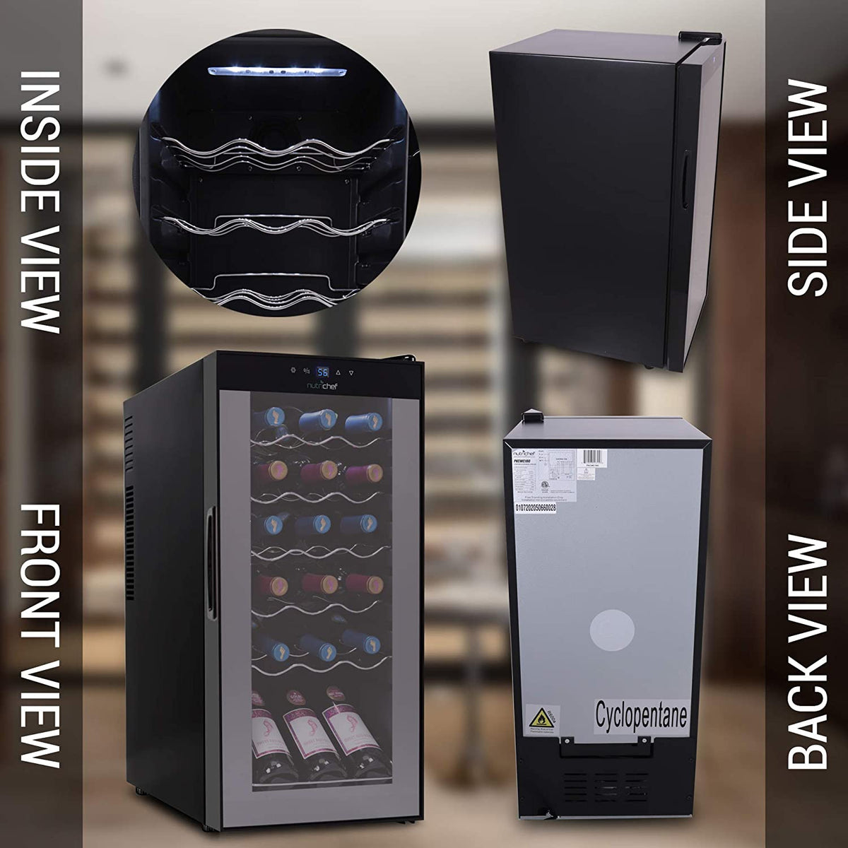 NutriChef Digital Electric 18 Bottle Wine Chiller Cooler, Black (Damaged)