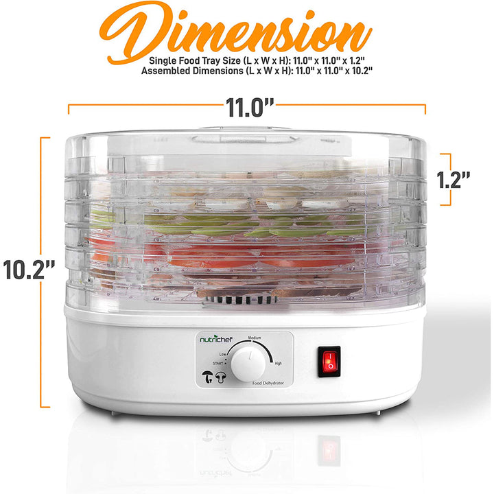 NutriChef PKFD06 Kitchen Countertop 5 Tray Rack Electric Food Dehydrator Machine