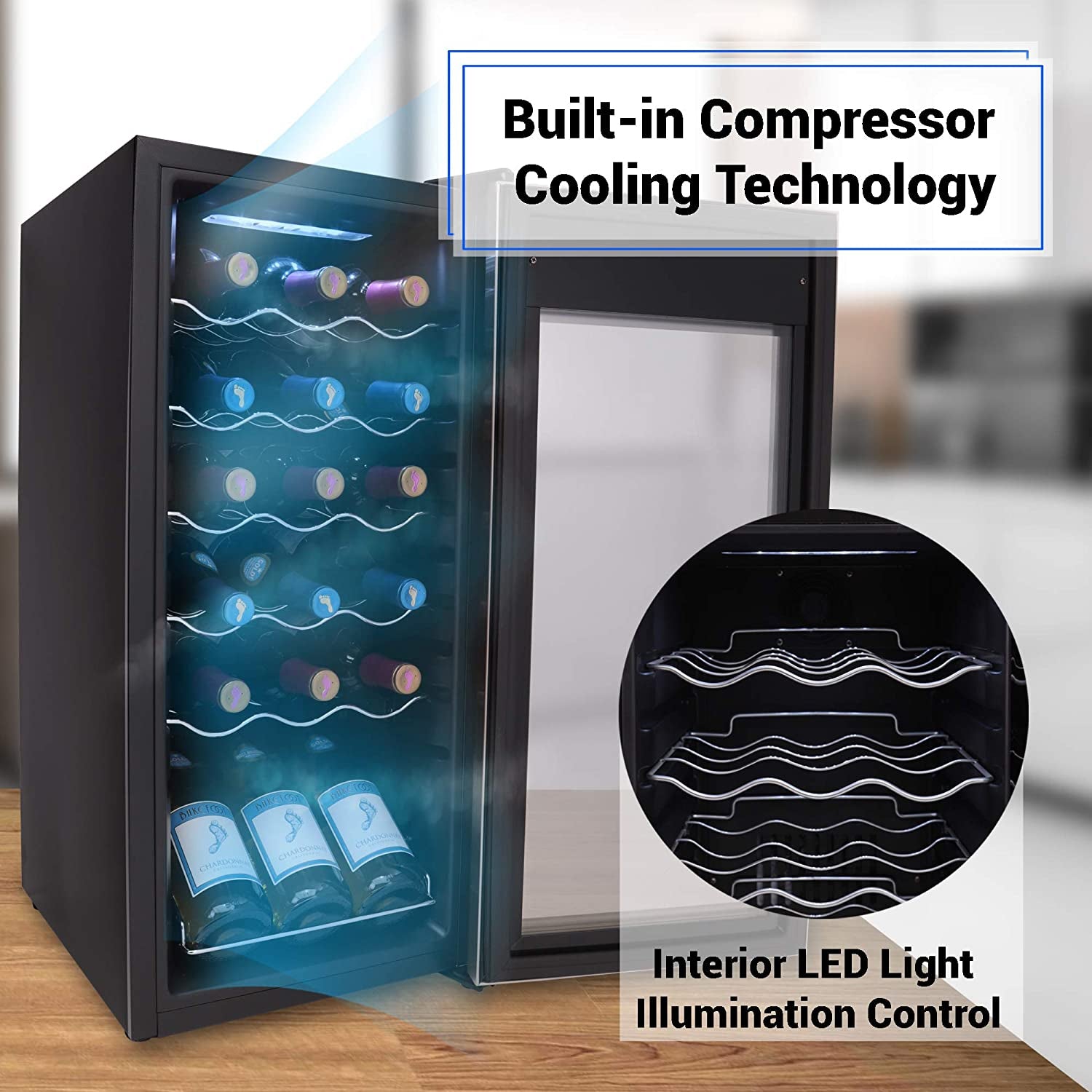 NutriChef Digital Electric 18 Bottle Thermoelectric Wine Chiller Cooler, Black - VMInnovations