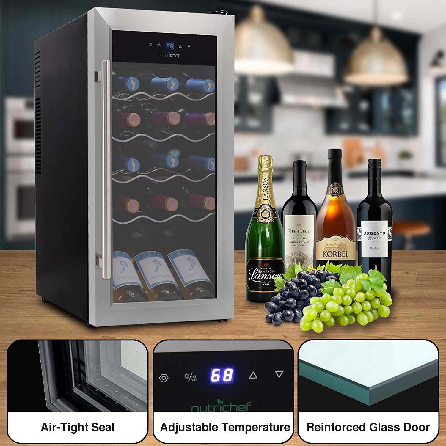 NutriChef Digital Electric 18 Bottle Thermoelectric Wine Chiller Cooler, Black - VMInnovations