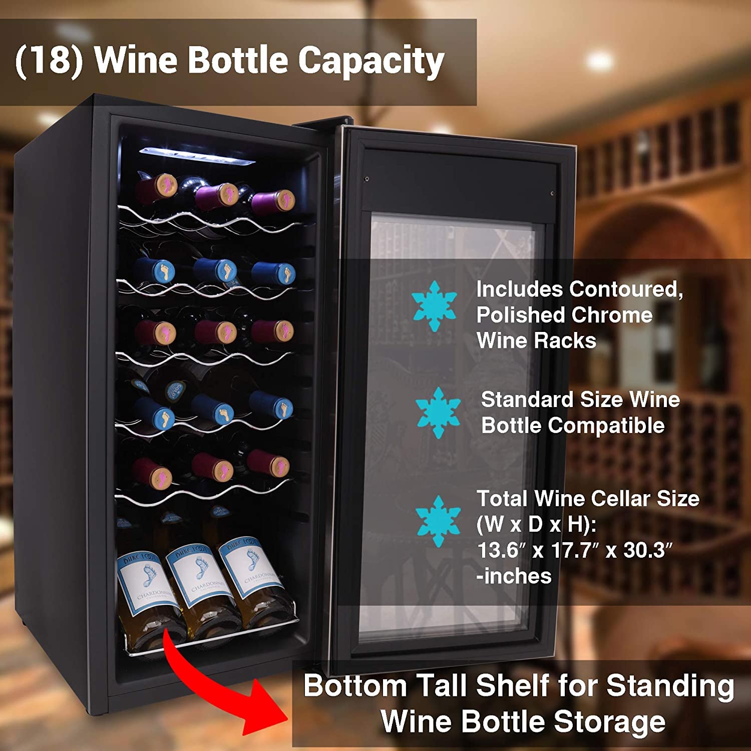 NutriChef Digital Electric 18 Bottle Thermoelectric Wine Chiller Cooler, Black - VMInnovations