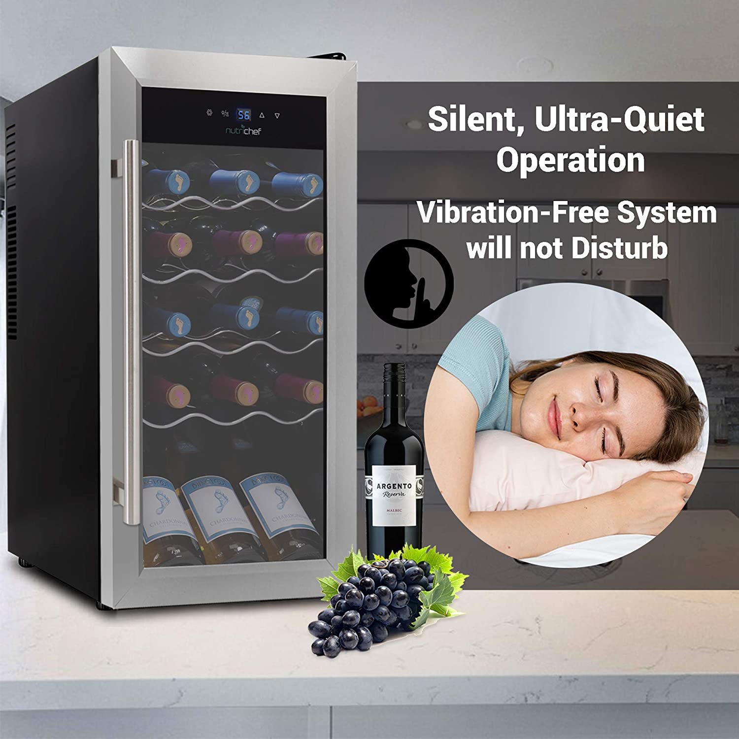 NutriChef Digital Electric 18 Bottle Thermoelectric Wine Chiller Cooler, Black - VMInnovations