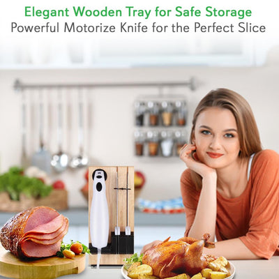 NutriChef 2 Blade Serrated Electric Knife w/ Butcher Block Storage Tray (4 Pack) - VMInnovations