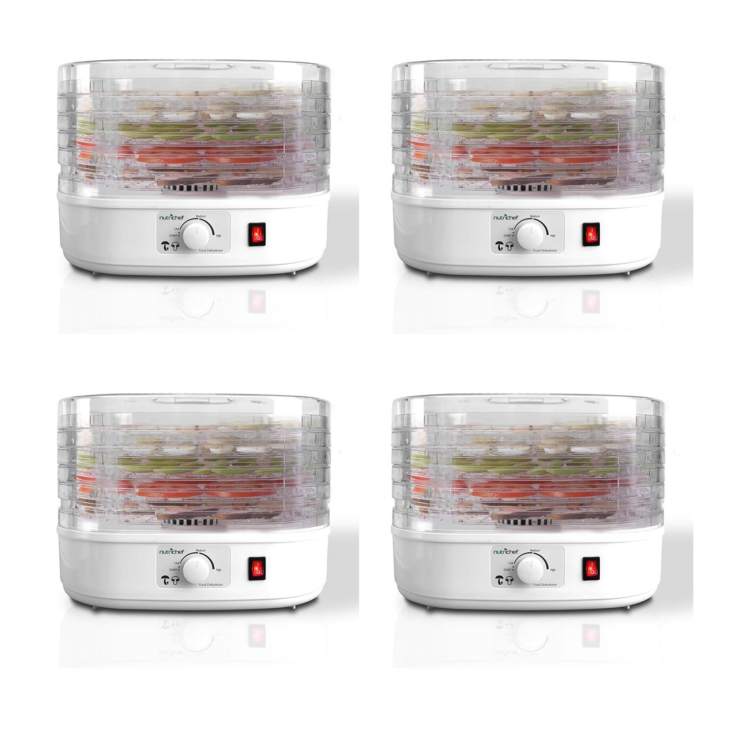 NutriChef Kitchen Countertop 5 Tray Electric Food Dehydrator Machine (4 Pack)