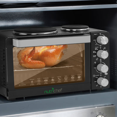 NutriChef PKRTO28 Kitchen Countertop Convection Oven Cooker with Warming Plates