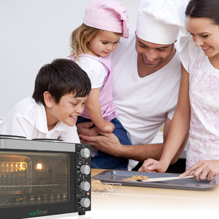 NutriChef PKRTO28 Kitchen Convection Oven Cooker with Warming Plates (Open Box)