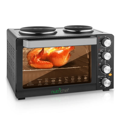 NutriChef PKRTO28 Kitchen Countertop Convection Oven Cooker with Warming Plates